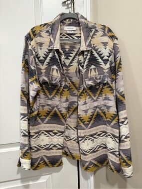 Urban Outfitters Aztec Button-Up Shacket in Mustard, Gray & Cream